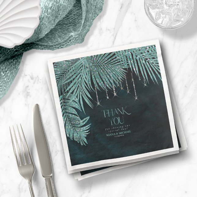 Guardanapo De Papel De Jantar Jewel Palm Leaf Obrigado Teal ID830 (Criador carregado)