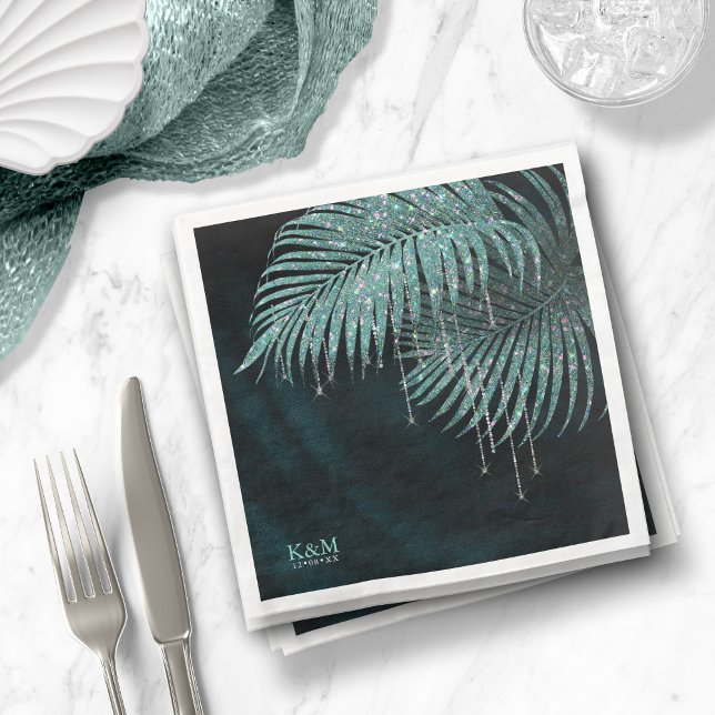 Guardanapo De Papel De Jantar Jewel Palm Leaf Wedding Teal ID830 (Criador carregado)
