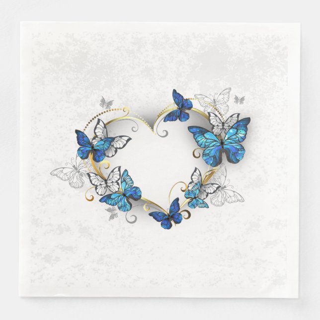 Guardanapo De Papel De Jantar Jewelry Heart with Butterflies Morpho (Frente)