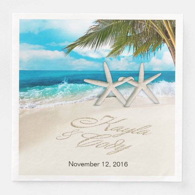 Guardanapo De Papel De Jantar KAYLA Starfish Casal PERGUNTE 4 SEUS NOMES COLOCAD (Frente)