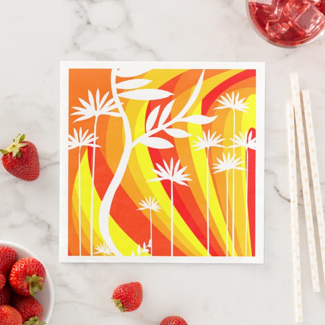 Guardanapo De Papel De Jantar Laranja e Planta Branca (Insitu)