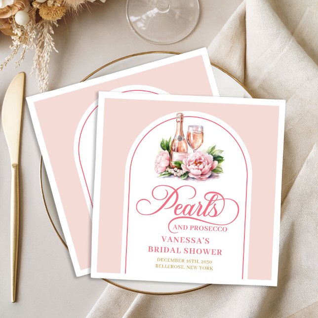 Guardanapo De Papel De Jantar Lenços de mesa personalizados chiques com pérolas  (Chic Personalized Pearls and Prosecco Napkins)