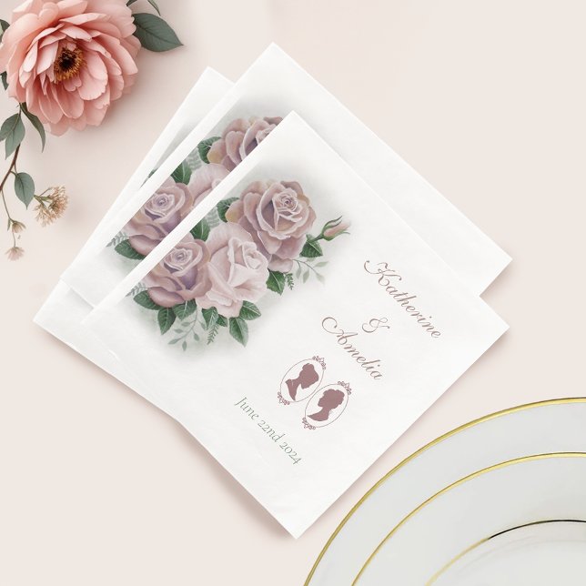 Guardanapo De Papel De Jantar Lésbicas Brides Regência Rosas Rosa (Criador carregado)