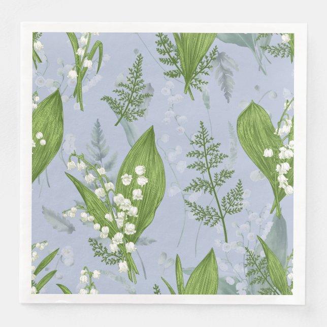 Guardanapo De Papel De Jantar Lily of Valley com Ferns | Azul (Frente)