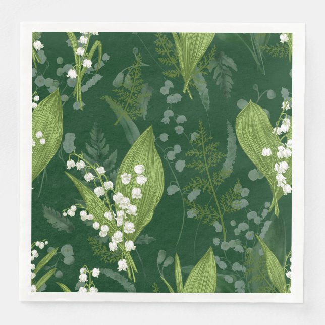 Guardanapo De Papel De Jantar Lily of Valley com Ferns | Verde Escuro (Frente)