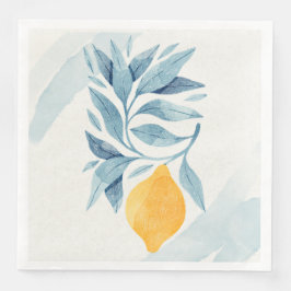 Guardanapo De Papel De Jantar Limão com ilustração botânica das folhas azuis
