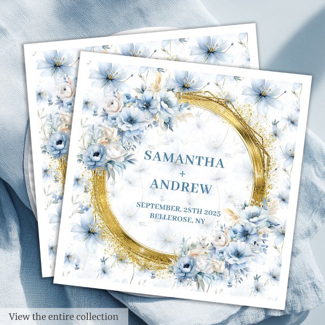Guardanapo De Papel De Jantar Linda Aquarela Dusty Acento Dourado Azul Napkin (Beautiful Watercolor Dusty Blue Gold Accent Napkin)