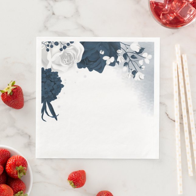 Guardanapo De Papel De Jantar Lindas flores brancas e marinhos (Insitu)