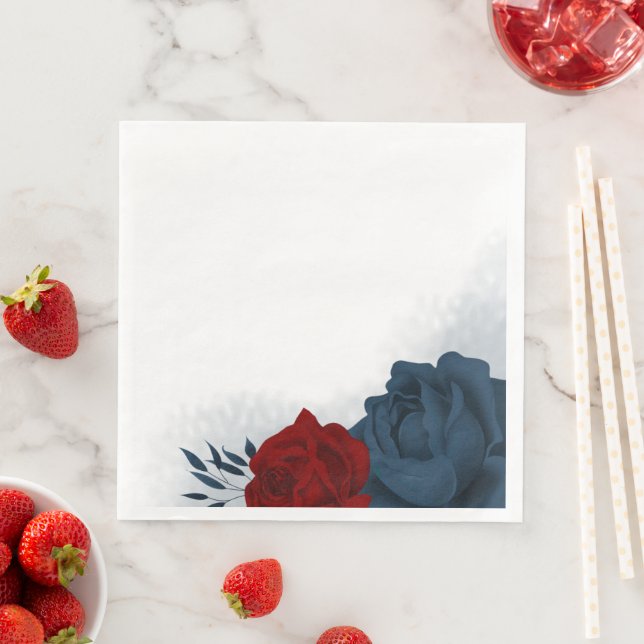 Guardanapo De Papel De Jantar Lindas flores vermelhas e azuis botânicas (Insitu)