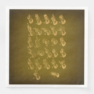 Guardanapo De Papel De Jantar Língua de Sinais Alfabeto Arte Antiquada Verde