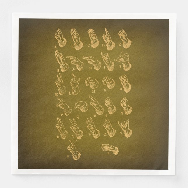 Guardanapo De Papel De Jantar Língua de Sinais Alfabeto Arte Antiquada Verde (Frente)