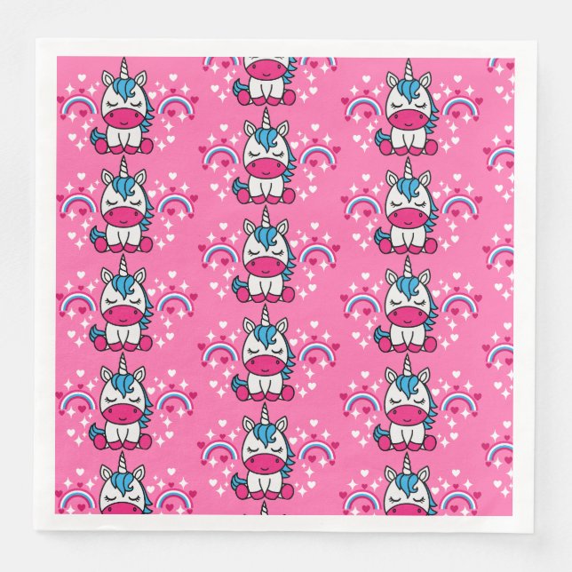 Guardanapo De Papel De Jantar Little Girls Pink Rainbow Unicorn (Frente)