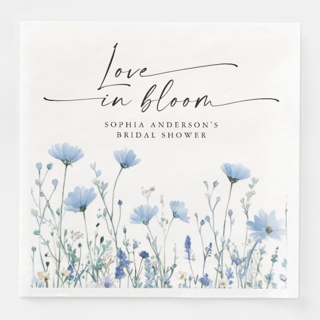 Guardanapo De Papel De Jantar Love In Bloom Blue Bridal Shower Napkins (Frente)