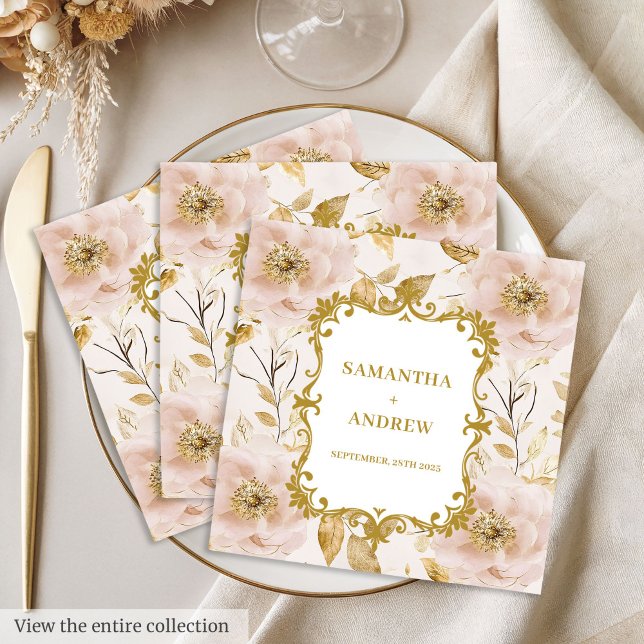 Guardanapo De Papel De Jantar Lush Blush Dourado Papel de Casamento Napkins (Lush Blush Gold Wedding Paper Napkins)