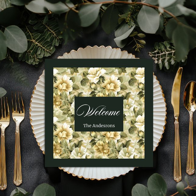 Guardanapo De Papel De Jantar Luxury Green Napkins Destaque de Mesa de Folhagem  (Luxury Green Napkins Gold Foliage Table Accent)