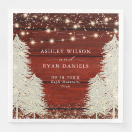 Guardanapo De Papel De Jantar Madeira russa | Luzes de cordas | Casamento de árv