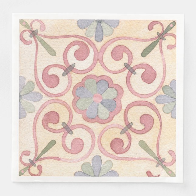 Guardanapo De Papel De Jantar Maiolica Amarela Italiana Espanhola Rosa (Frente)