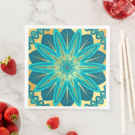 Guardanapo De Papel De Jantar Mandalas Flor de Ouro Azul