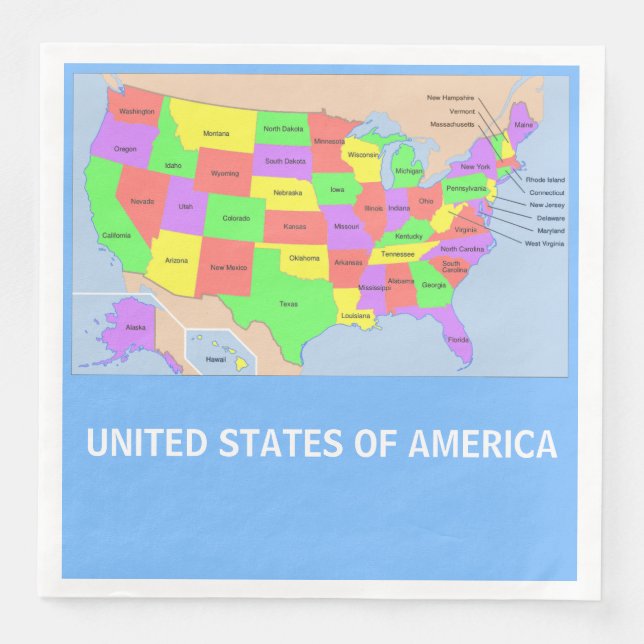 Guardanapo De Papel De Jantar Mapa dos Estados Unidos para Napkins Papel (Frente)