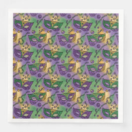 Guardanapo De Papel De Jantar Mardi Gras Masks and Beads Purple Green Yellow