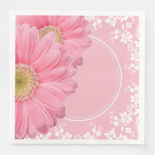 Guardanapo De Papel De Jantar Margaridas cor-de-rosa & recepção de casamento