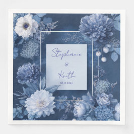 Guardanapo De Papel De Jantar Marinho Azul e Branco Casamento Floral Napkin