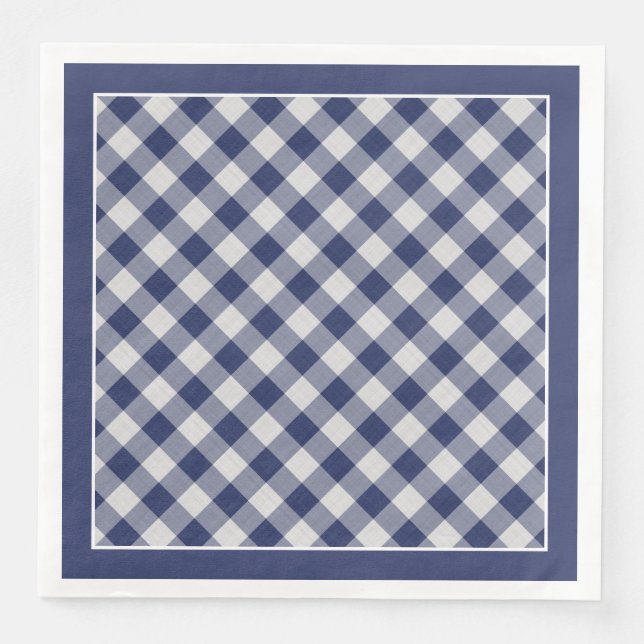 Guardanapo De Papel De Jantar Marinho Azul Gingham Verifica Padrão Para Todas As (Frente)