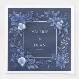 Guardanapo De Papel De Jantar Marinho Elegante Casamento Floral Azul Napkins