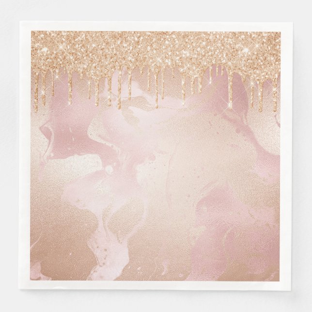 Guardanapo De Papel De Jantar Mármaco de Blush Rosegold com Glitter Glitter Dour (Frente)