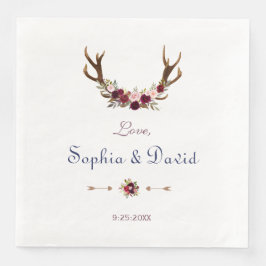 Guardanapo De Papel De Jantar Marsala Floral Antlers Marinho Casamento outono Az