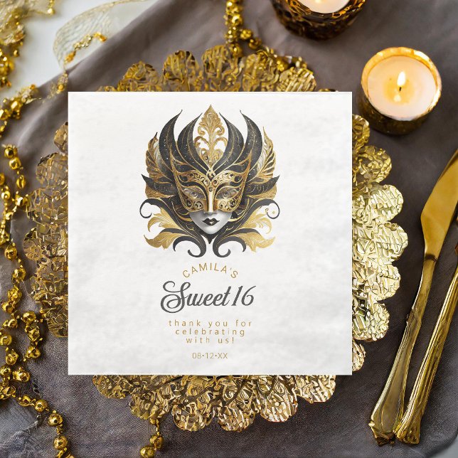 Guardanapo De Papel De Jantar Mascarada Mask Motif Black Dourado White ID1032 (Criador carregado)
