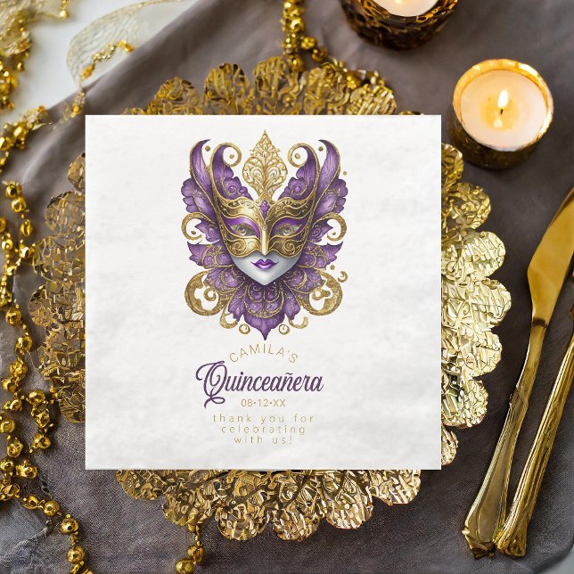 Guardanapo De Papel De Jantar Mascarada Mask Motif Purple Dourado White ID1031 (Criador carregado)