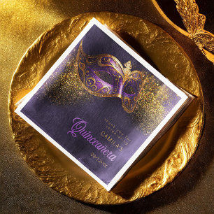 Guardanapo De Papel De Jantar Mascarada Mask Quinceanera Purple ID1031