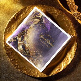 Guardanapo De Papel De Jantar Mascarada Sweet 16 Purple Dourado ID1032