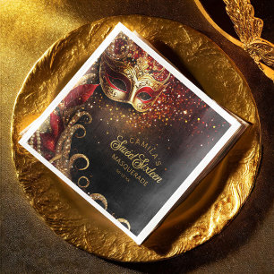 Guardanapo De Papel De Jantar Mascarada Sweet 16 Red Dourado ID1032