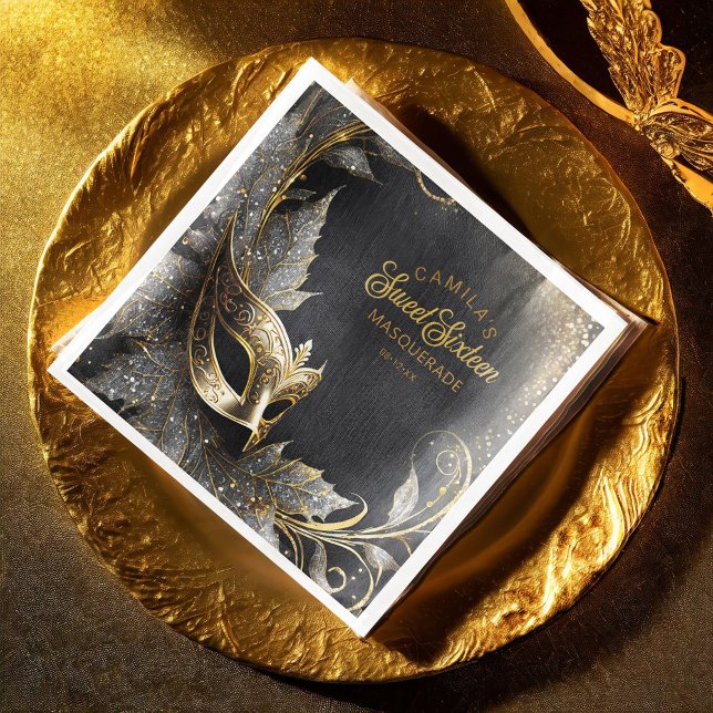 Guardanapo De Papel De Jantar Mascarada Sweet 16 Welcome Black Dourado ID1032 (Criador carregado)