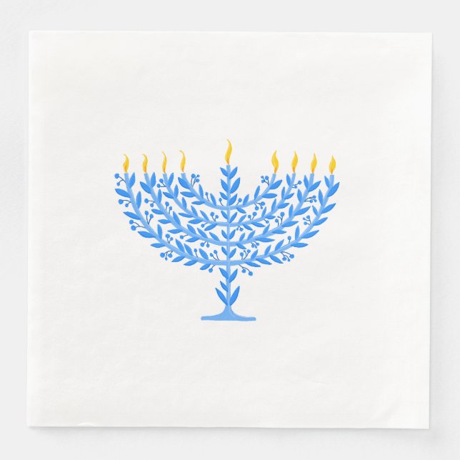 Guardanapo De Papel De Jantar Menorah Hanukkah Ilustrada (Frente)