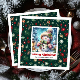 Guardanapo De Papel De Jantar Merry Christmas snowman with snowflakes kids