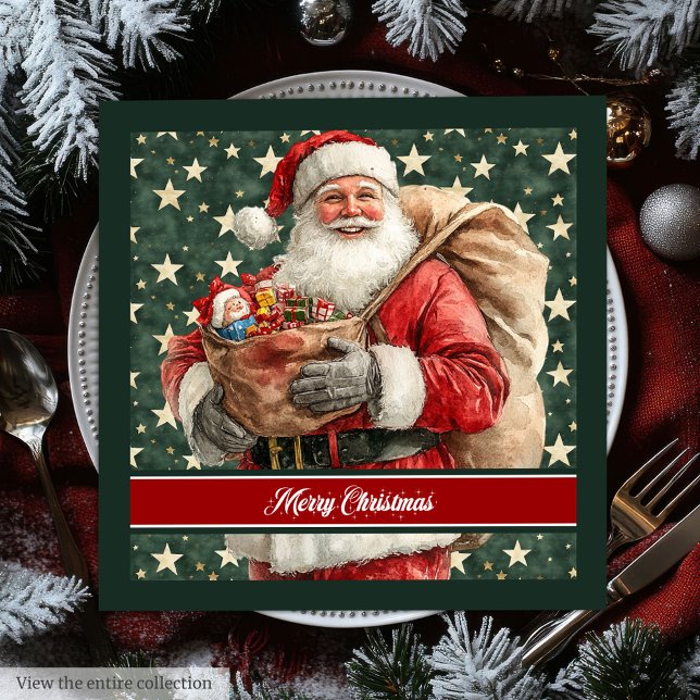 Guardanapo De Papel De Jantar Mesa de Natal Personalizado Napkins (Personalized Santa Claus Holiday Table Napkins)