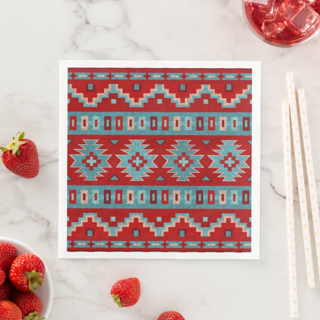 Guardanapo De Papel De Jantar Mesas do Sudoeste Turquesa e Vermelho (Insitu)