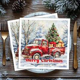 Guardanapo De Papel De Jantar Minimal red truck Christmas scene rustic napkins