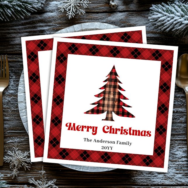 Guardanapo De Papel De Jantar Modelo de Guardanapo de Natal Rústico de Búfalo Ed (Rustic Buffalo Christmas Napkin Editable Template)