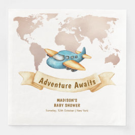 Guardanapo De Papel De Jantar Modern Adventure World Map Airplane Baby Shower 
