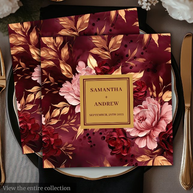 Guardanapo De Papel De Jantar Modern Burgundy Blush Dourado Livro Napkins (Modern Burgundy Blush Gold Wedding Paper Napkins)