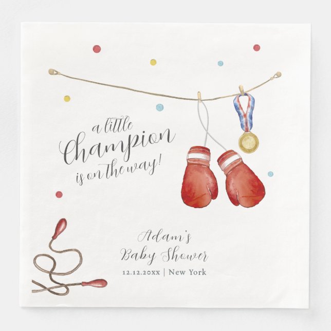 Guardanapo De Papel De Jantar Modern Little Champion Boxing Sport Baby Shower (Frente)