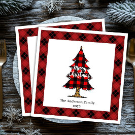 Guardanapo De Papel De Jantar Modern Red Black Plaid Christmas Napkins Custom