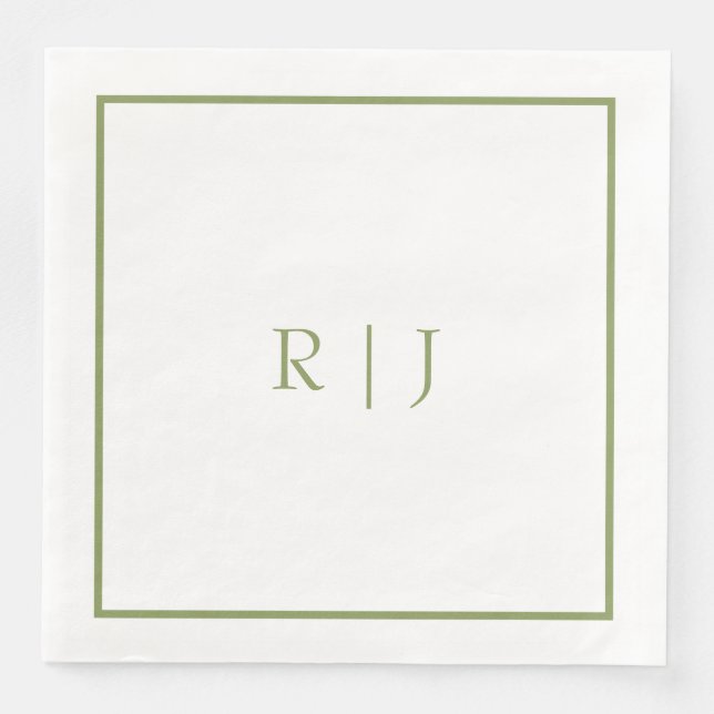 Guardanapo De Papel De Jantar Monogram Initials Name Moss Green Trendy Wedding (Frente)