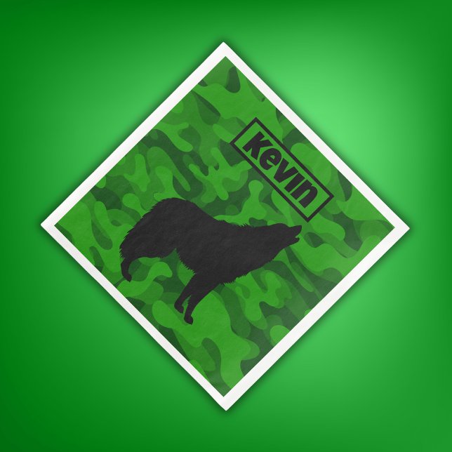 Guardanapo De Papel De Jantar Monograma do Lobo Negro do Camo Verde Moderno | (Criador carregado)