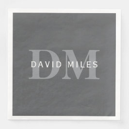 Guardanapo De Papel De Jantar Monograma e Nome da Cinza Escura Moderna Na moda