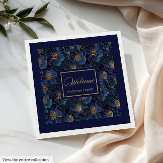 Guardanapo De Papel De Jantar Monograma Royal Blue Napkins Flores Dourados Moder